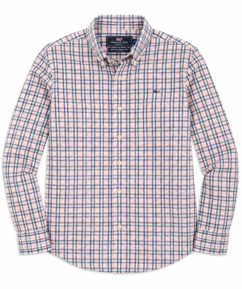 Vineyard Vines Boys Youth 12-14 Plaid Pink Blue Green
